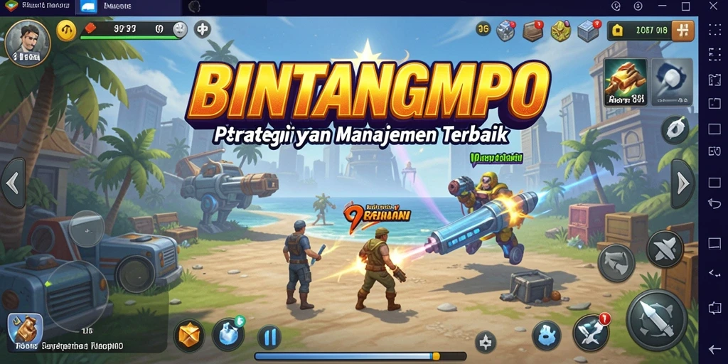 Tangkapan layar gameplay BINTANGMPO yang menunjukkan aksi strategi dan manajemen.