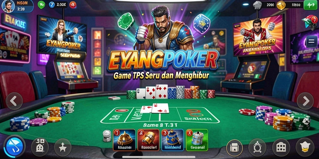 Tangkapan layar utama game EYANGPOKER menampilkan aksi seru permainan poker.