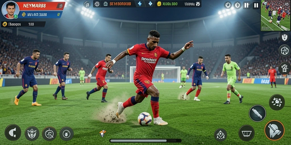 Tampilan gameplay NEYMAR88 yang penuh aksi dan strategi sepak bola.