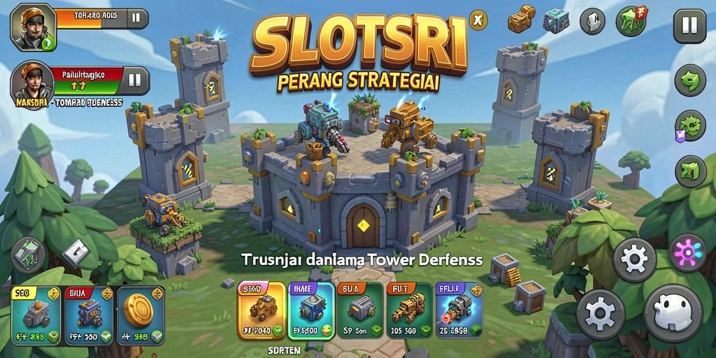 Screenshot gameplay SLOTSRI menunjukkan aksi seru dalam Tower Defense.