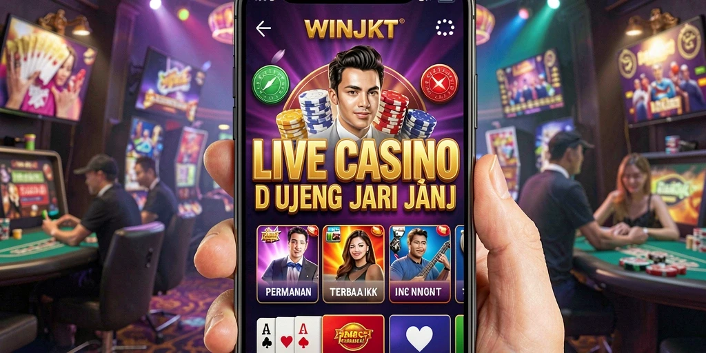 Screenshot WINJKT menunjukkan dealer profesional dan gameplay Live Casino yang menarik.